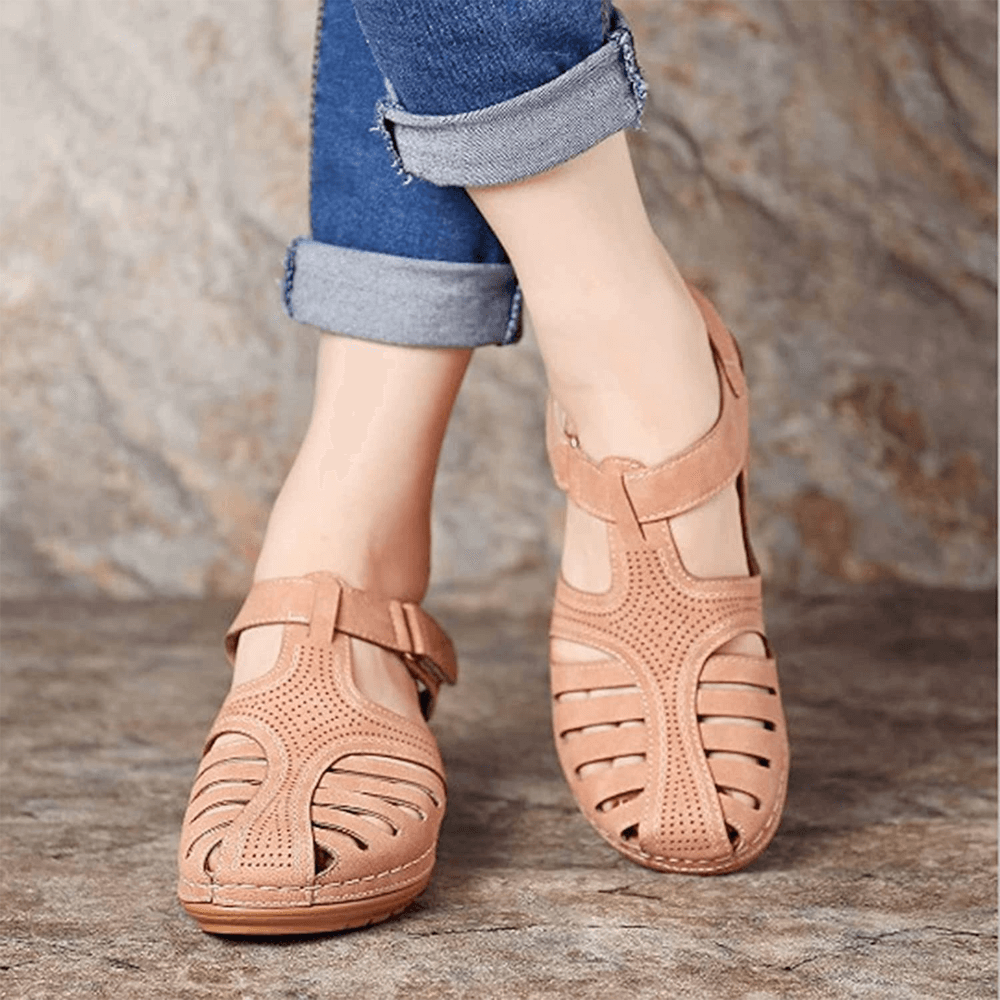 Vintage Soft PU Leather Closed Toe Women's Anti-Slip Sandals - Perfect Gift