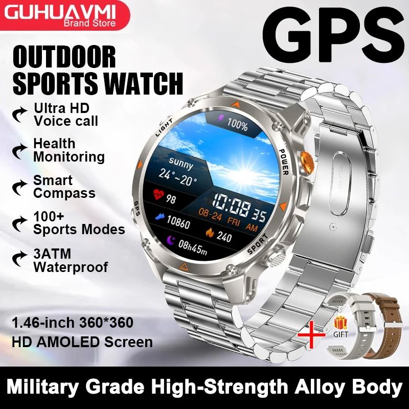 2025 GPS Map Navigation Smartwatch | AMOLED HD Display & Compass | Executive 3ATM Waterproof NFC Bluetooth Call System