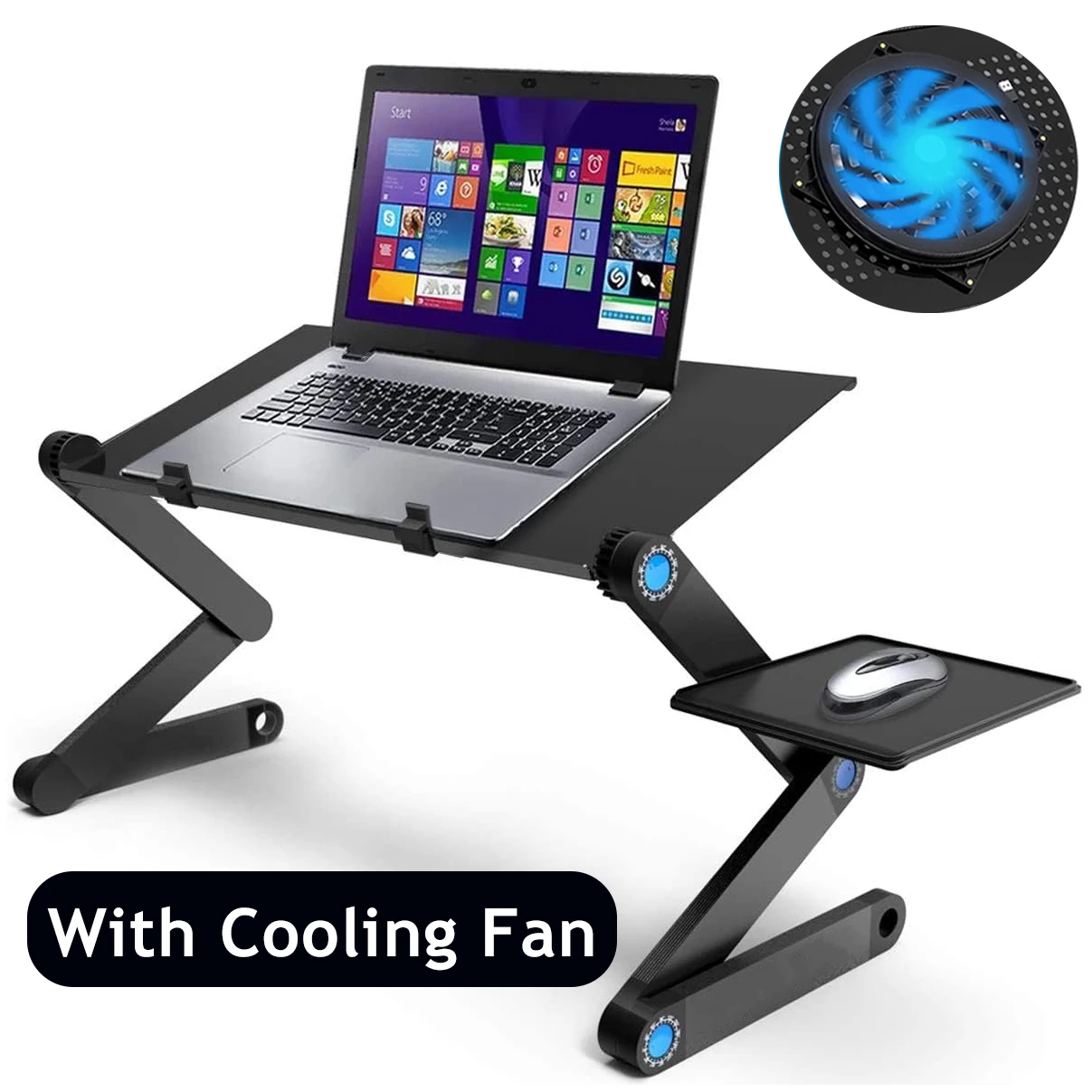 Portable Laptop Table Stand, Adjustable Aluminum Desk Riser with Mouse Pad, Cooling Holder for Bed and Desktop Use