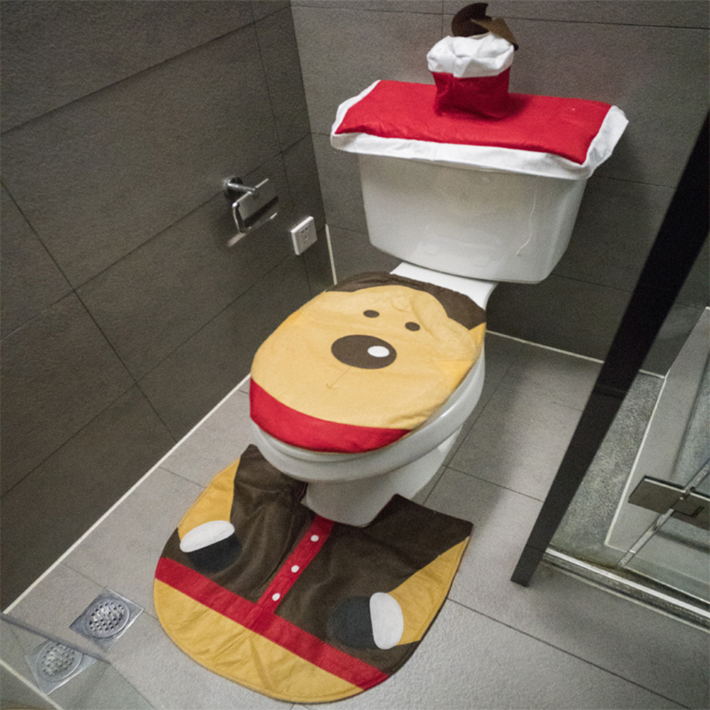 New Cute Christmas Toilet Seat Covers, Santa Claus Bathroom Mat, Holiday Home Supplies, Navidad Gift Decor for New Year