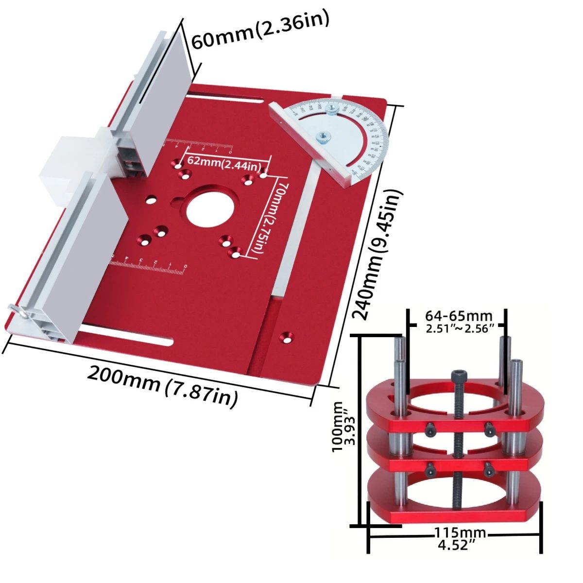 Aluminum Router Lift Insert Plate Kit with Miter Gauge Guide – Router Table Mounting Bracket for 65mm Motor Routers