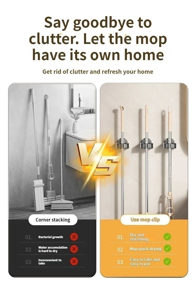 No Drill Suction Cup Mop and Broom Holder
