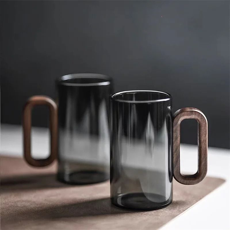 High Borosilicate Glass Coffee Cup with Walnut Wooden Handle