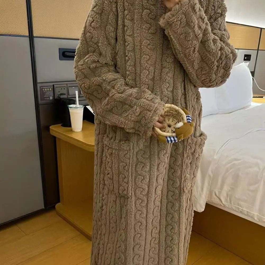 Women Winter Flannel Nightgown Long Sleeve Warm Sleepwear Dress