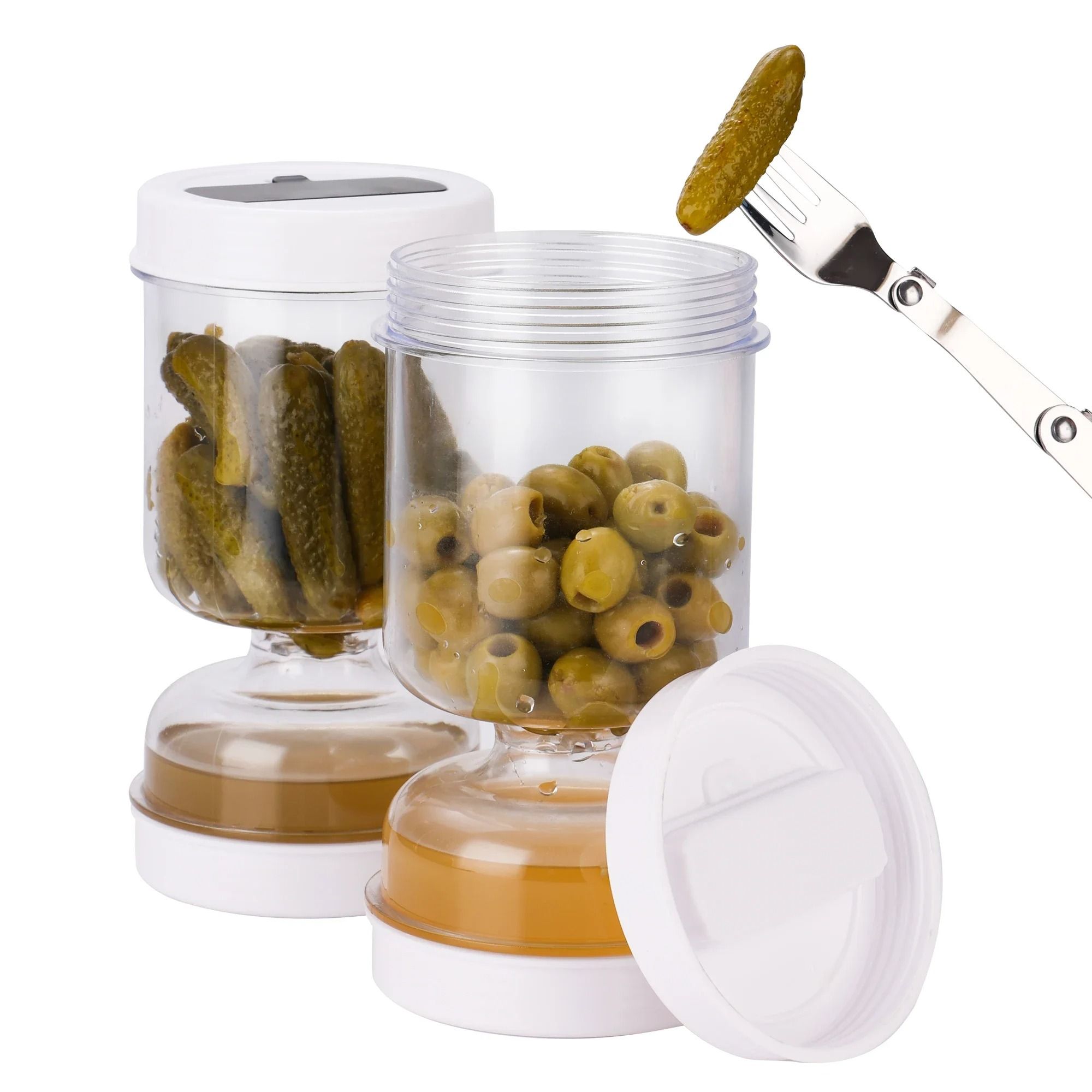Olive and Pickle Strainer Jar with Flip Separator