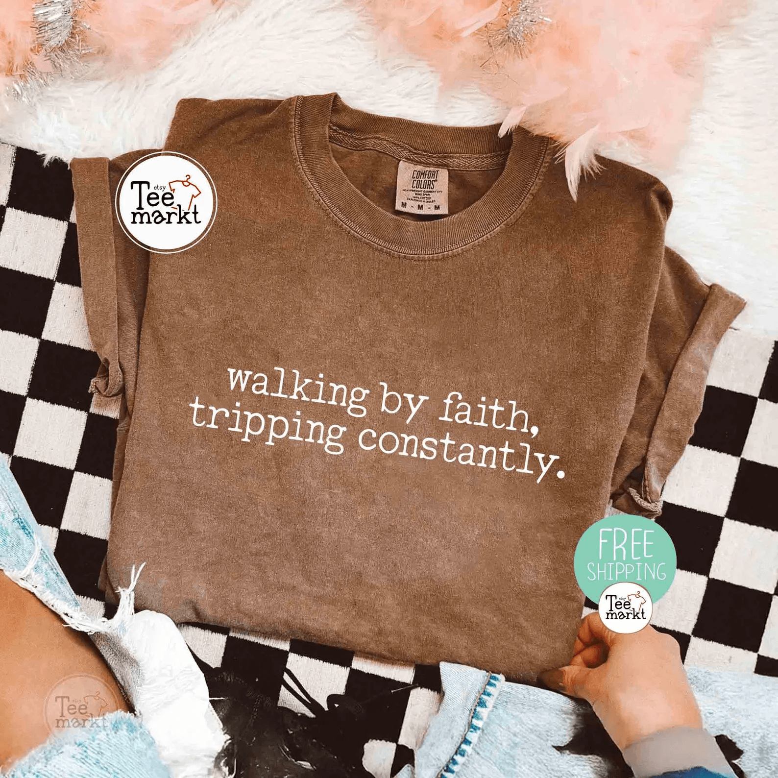 Walking By Faith Shirt Comfort Colors Christian Inspirational Bible Verse Tee