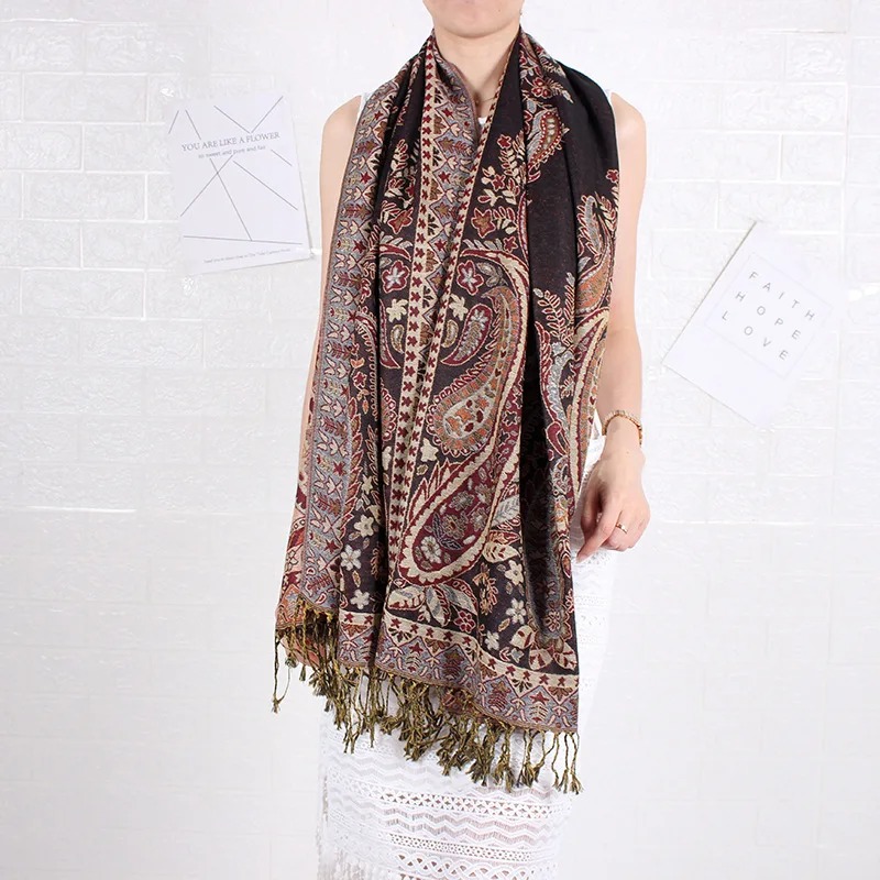 Bohemian Style Cashew Jacquard Scarf Women - Winter Warm Pashmina Long Soft Shawls