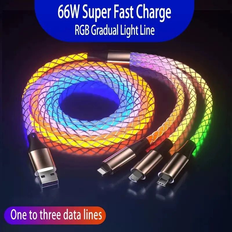 Ultra-Charge 6A Fast Charging 3 in 1 charging cable with RGB Light – Universal Multi-Device Sync & Power
