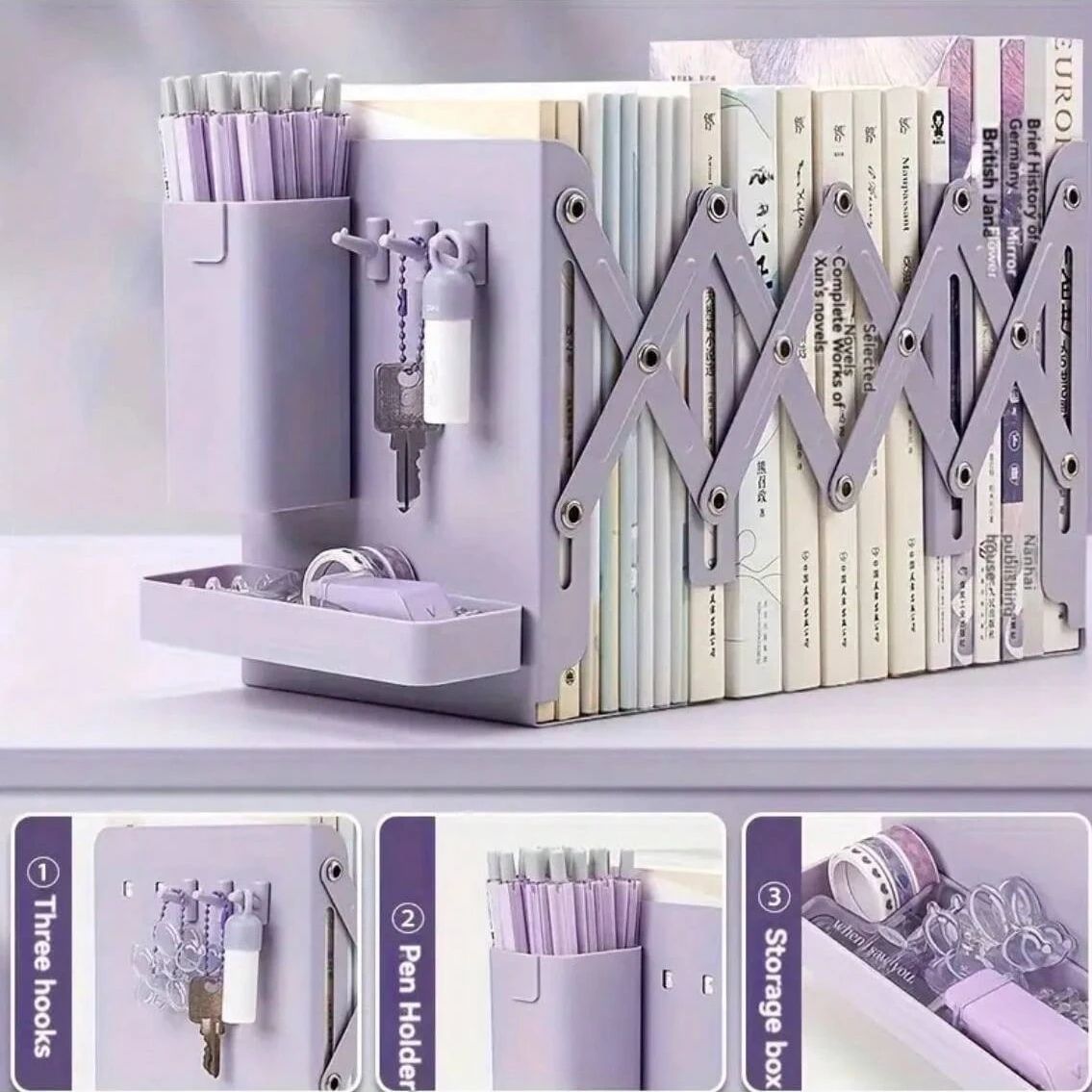 FlexiExpand Folding Desk Organizer with Pen Holder & Scalable Bookshelf Storage