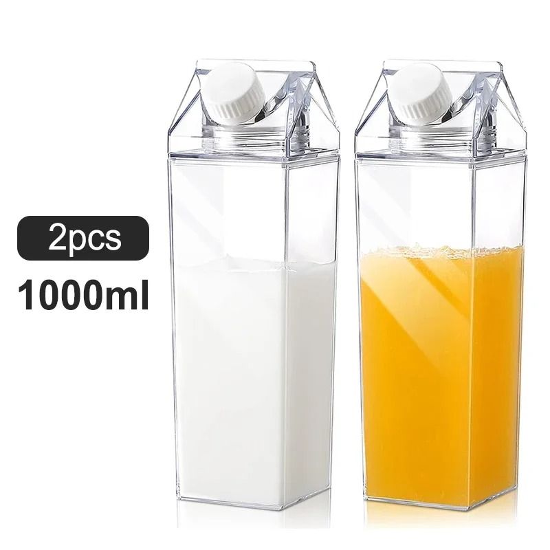 Transparent Square Milk Carton Water Bottle Set