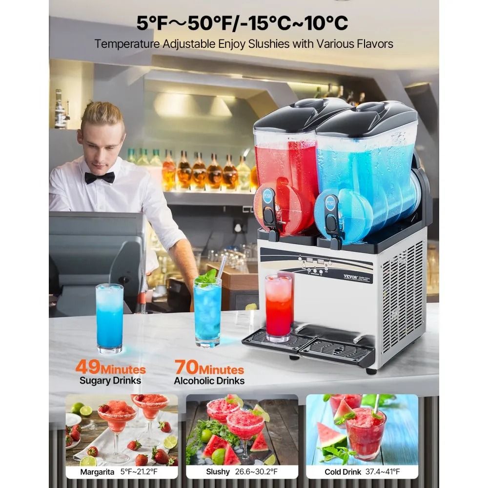 Slushie Maker, Commercial Frozen Drink Machine, Double Tank Slushy Maker, Stainless Steel Margarita Smoothie Machine