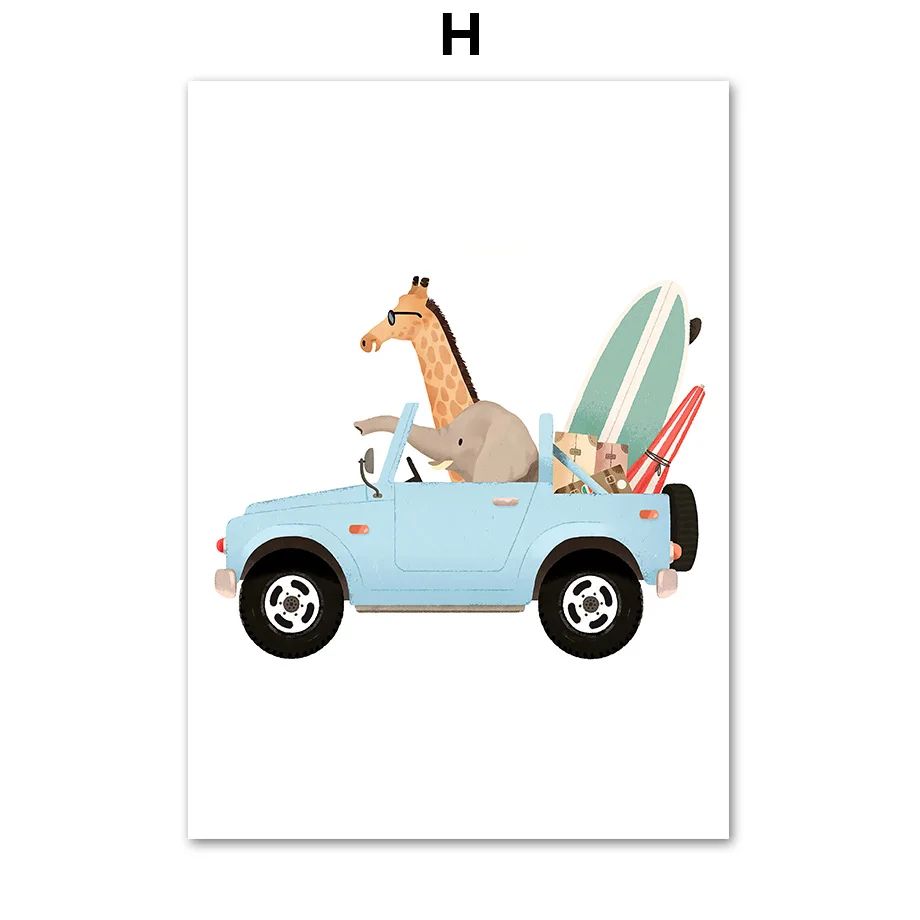 Safari Animals Nursery Wall Art Cute Elephant Giraffe Canvas Print