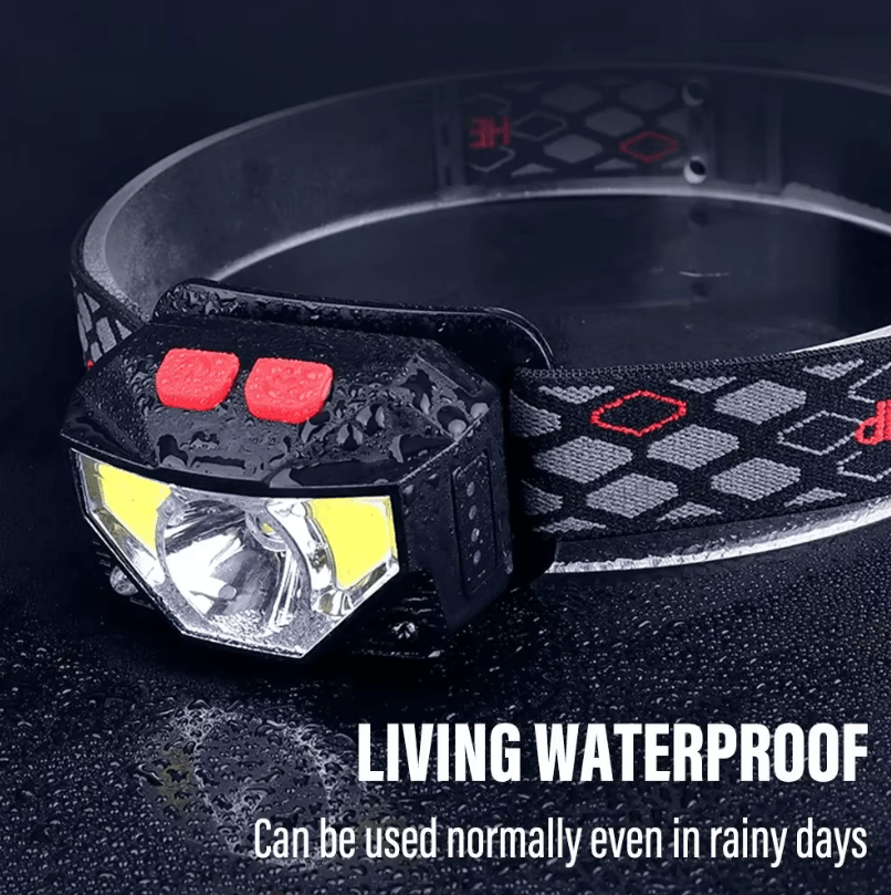 Rechargeable LED Headlamp with COB Sensor, White and Red Light, 8 Modes for Fishing and Outdoor Use