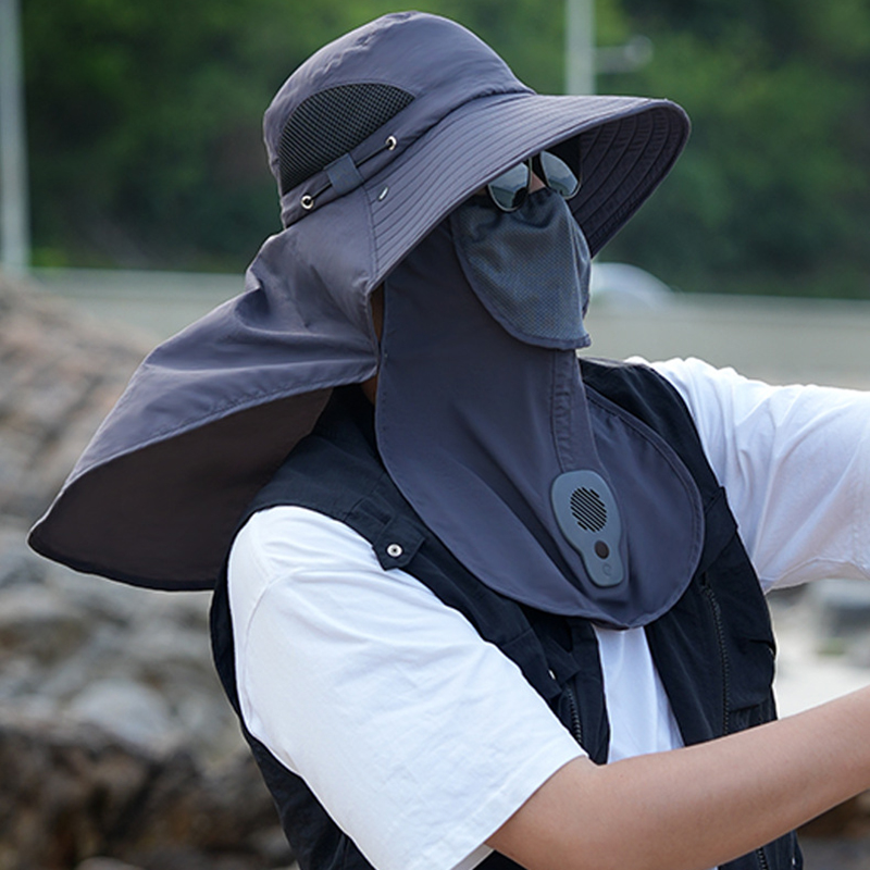 Outdoor Sun Hat with Fan, Neck Protection, and Breathable UV Shield for Mountaineering, Fishing, and Outdoor Activities
