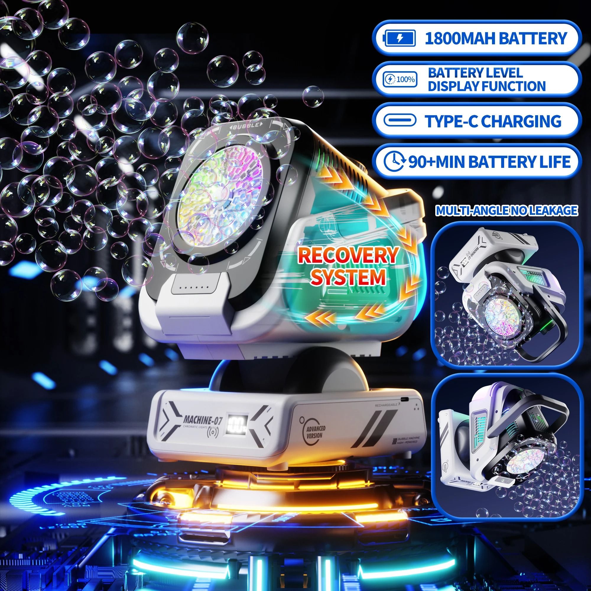 Upgraded Bubble Machine with Remote Control RGB Lights and Rechargeable Battery