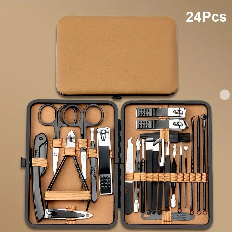 Professional Nail Care Tool Set with PU Leather Case Stainless Steel Clippers