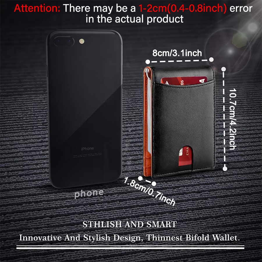 Slim RFID-Blocking Leather Wallet for Mens Compact Bifold Credit Card Holder Money Clip