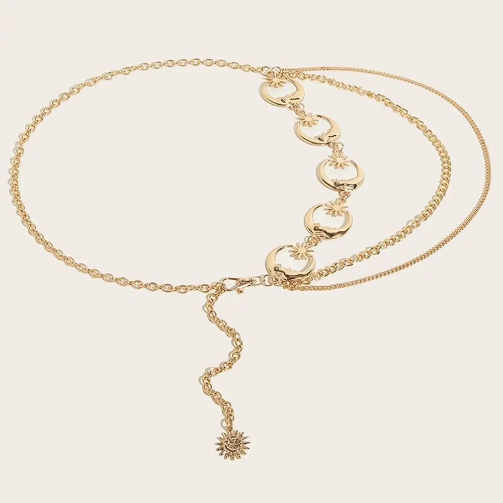 Punk Hip Hop Layered Waist Chain – Vintage Moon Pendant Belt – High-Yield Sartorial Interaction Hub