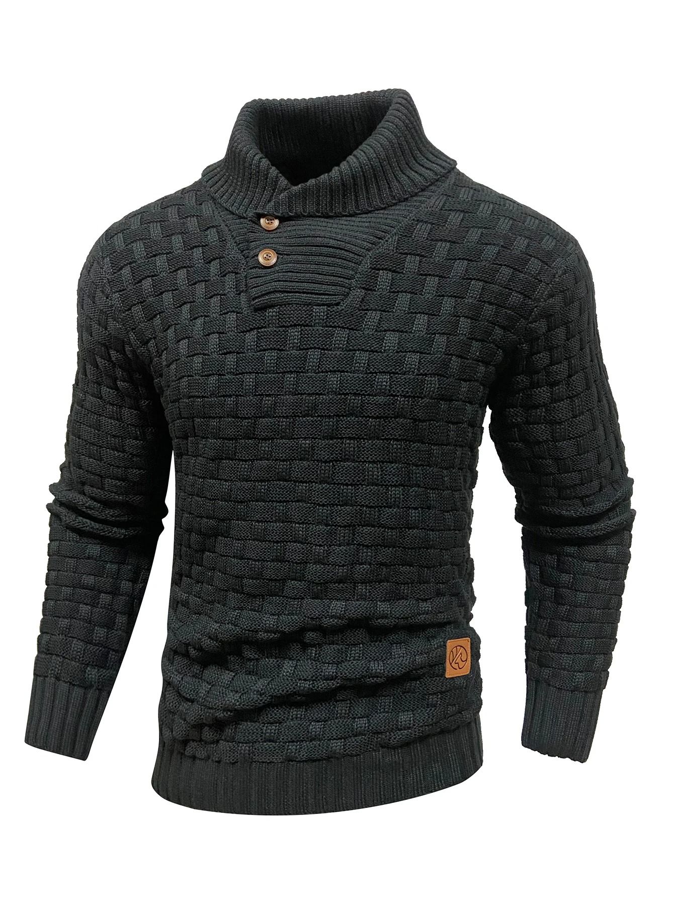 Mens Casual Knit Sweater Crew Neck Warm Ribbed Pullover