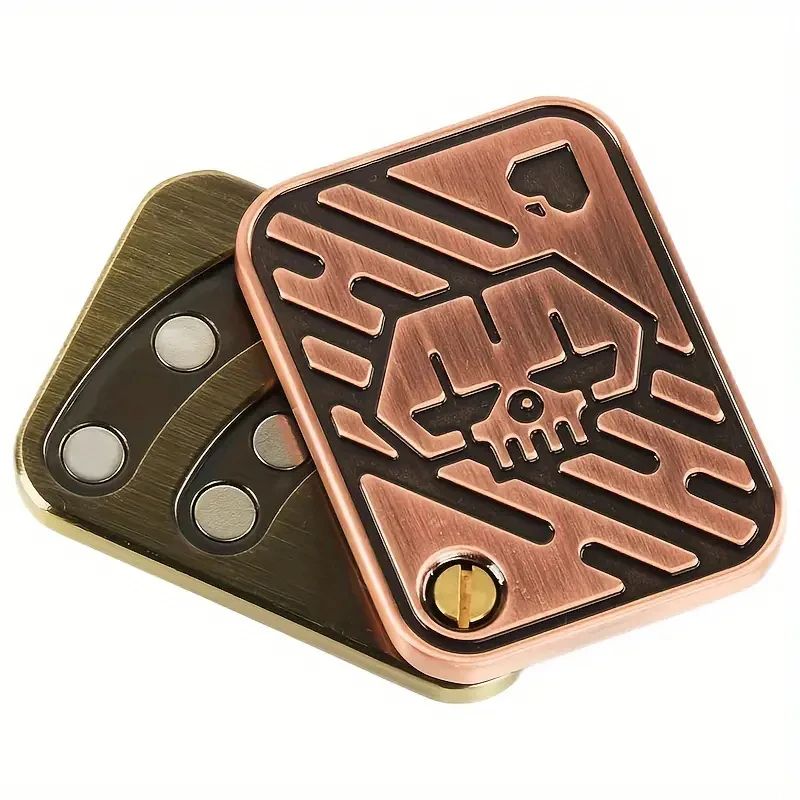 Metal Skull Push Slider Stress Relief Toy, Anti-Stress EDC Top Spinning Poker Magnetic Fidget for Adults, Portable Gifts