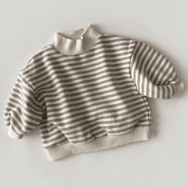 Striped Baby High Neck Sweatshirt Thick Warm Toddler Cotton Sweater Top