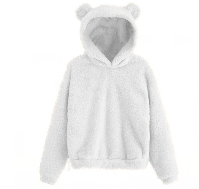 Womens Plush Rabbit Ear Hoodie with Long Sleeves