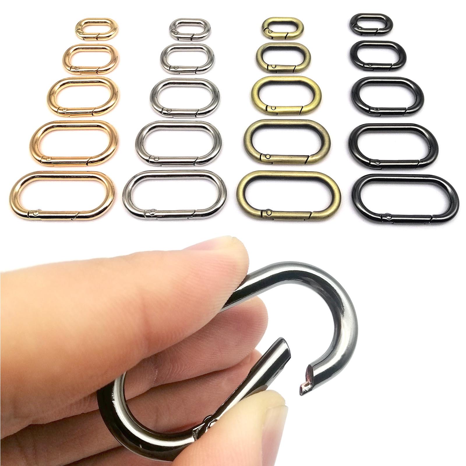 Oval Spring O-Ring Clasp Premium Leather Bag Connector, Keychain Carabiner, Snap Clasp for Bags, Keys, and Dog Chains