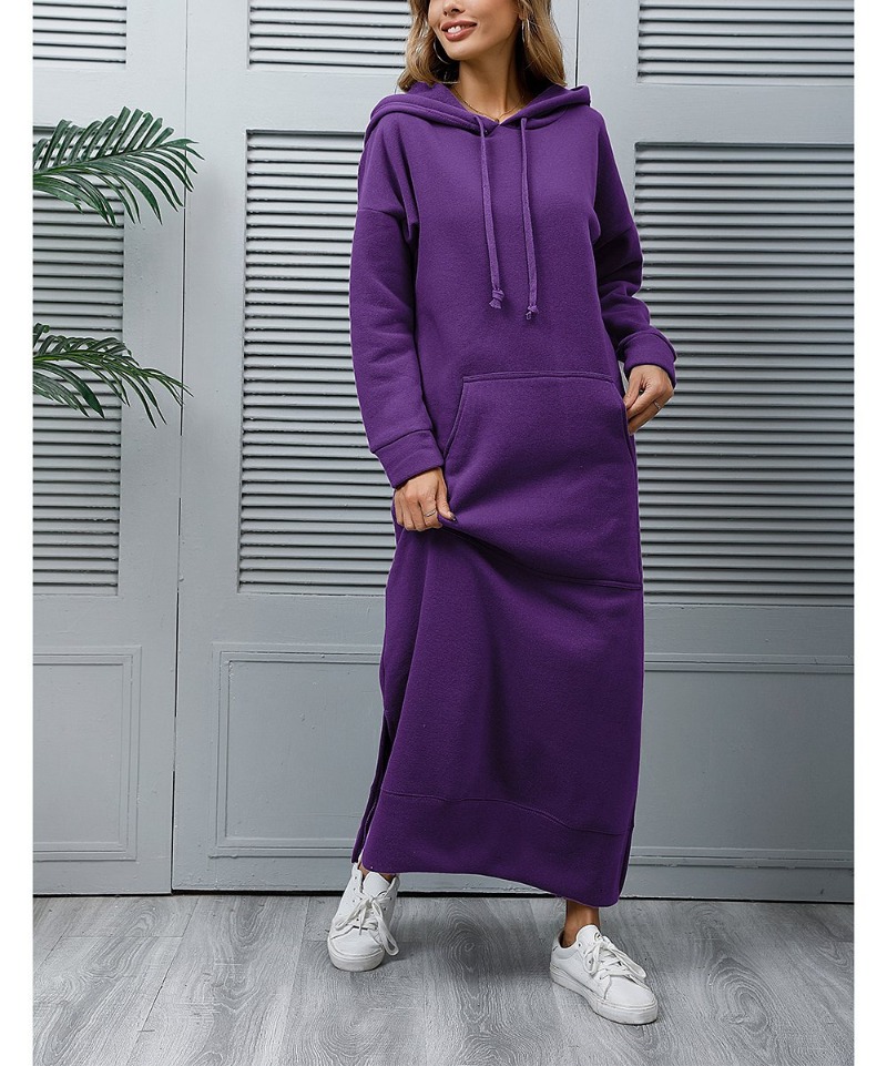 Winter Warm Midi Robe Hooded Long Sweatshirt Dress Casual Vestidos