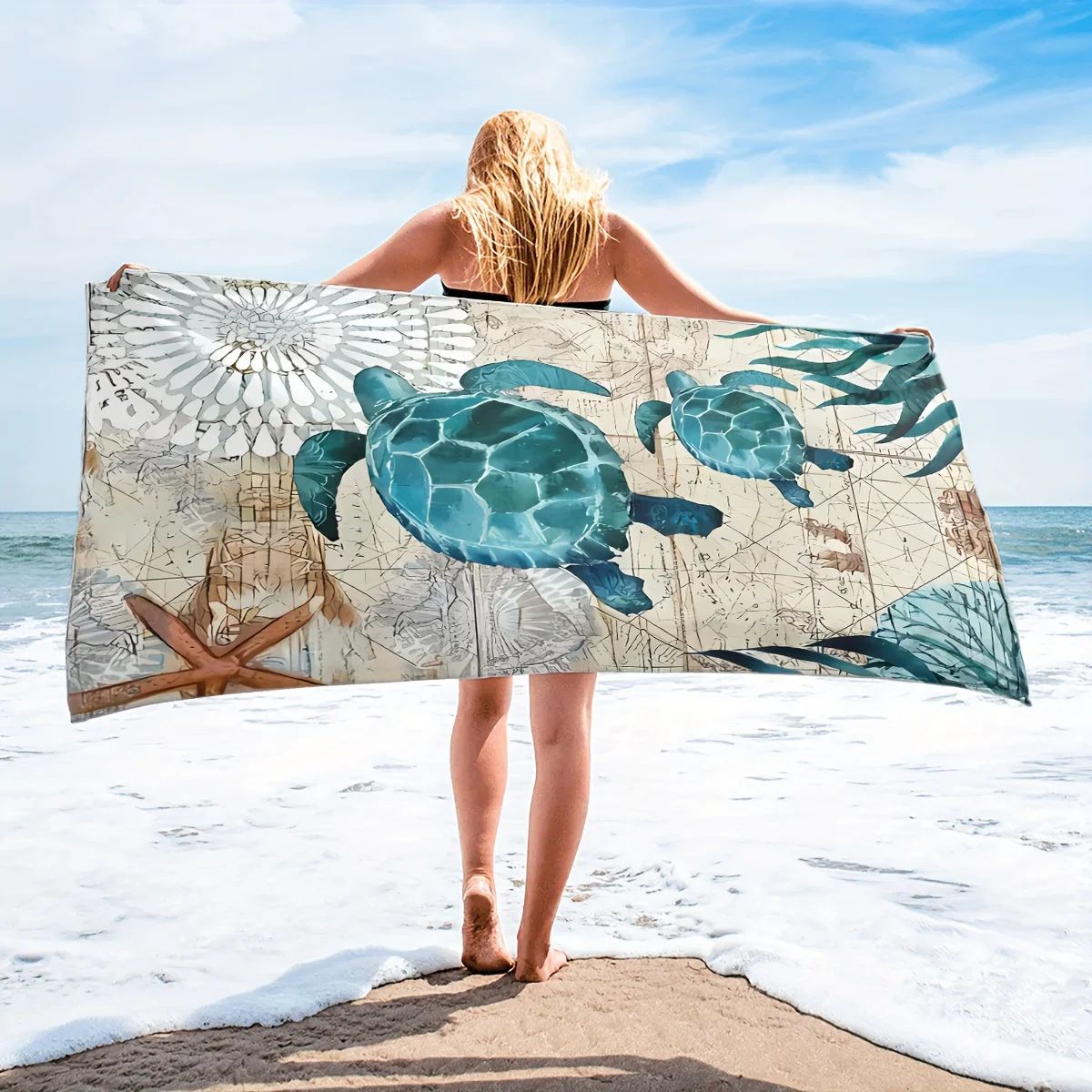 Turtle Print Quick Dry Beach Towel Sand Resistant Oversized Travel Towel