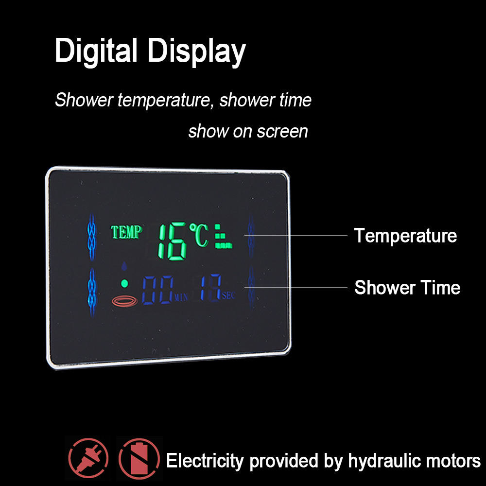 LED Light Shower Panel, Waterfall Rain Digital Display Shower Faucet Set, SPA Massage Jet Bathroom Column Mixer Tap