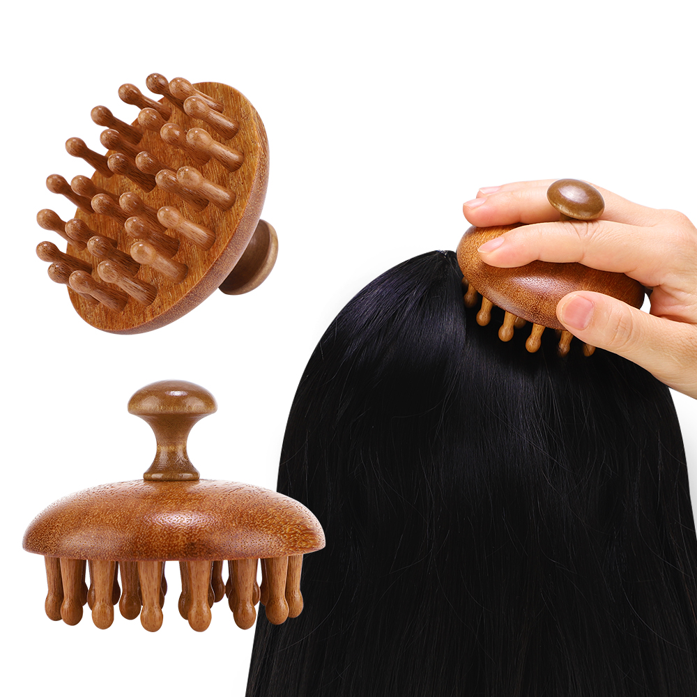Scalp Head Massager Natural Sandalwood, Multi-Functional Wood Therapy Massage Comb, Circular Tooth Guasha Scraping