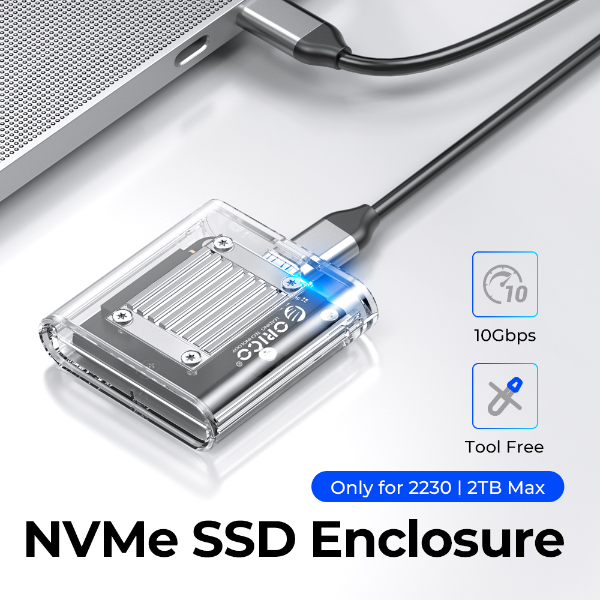 Transparent NVMe SSD Enclosure USB C 10Gbps External M2 SSD Case