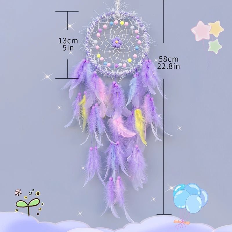 Cream Flower Dream Catcher | Handmade Feather Wind Chimes & Pastel Wall Pendant
