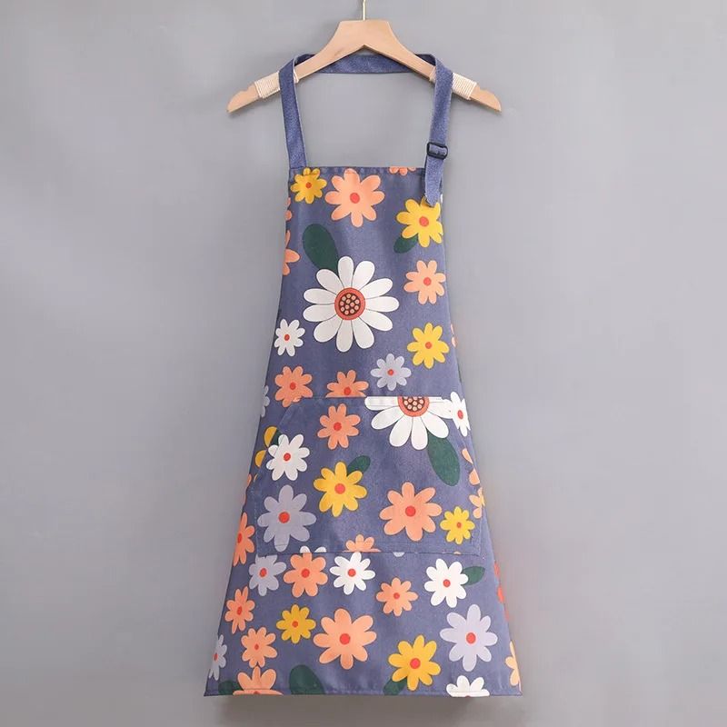 Cartoon Sunflower Kitchen Apron Adjustable Strap Sleeveless Cooking Apron With Pocket