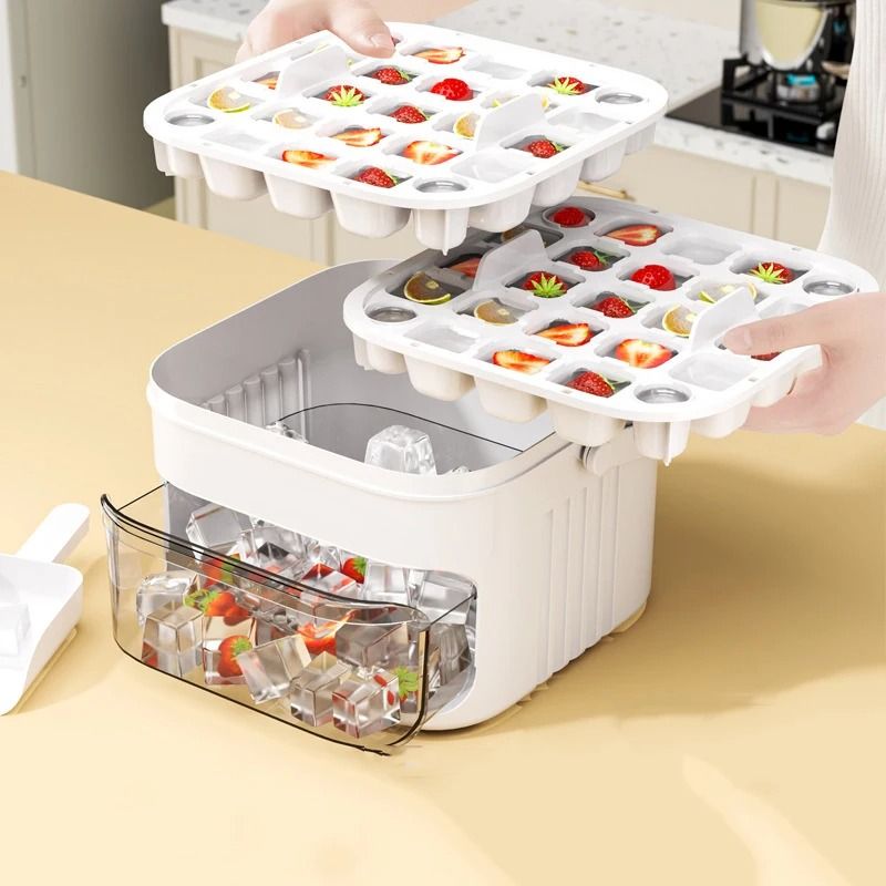 Large Capacity Reusable Ice Cube Tray with Press Top Lid