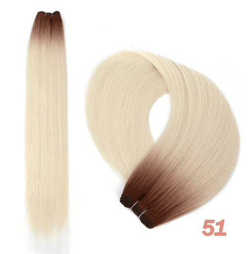 32-Inch Ombre Straight Synthetic Hair Bundle, 200g High-Temperature Fiber (27/613, Brown, Grey, M618)