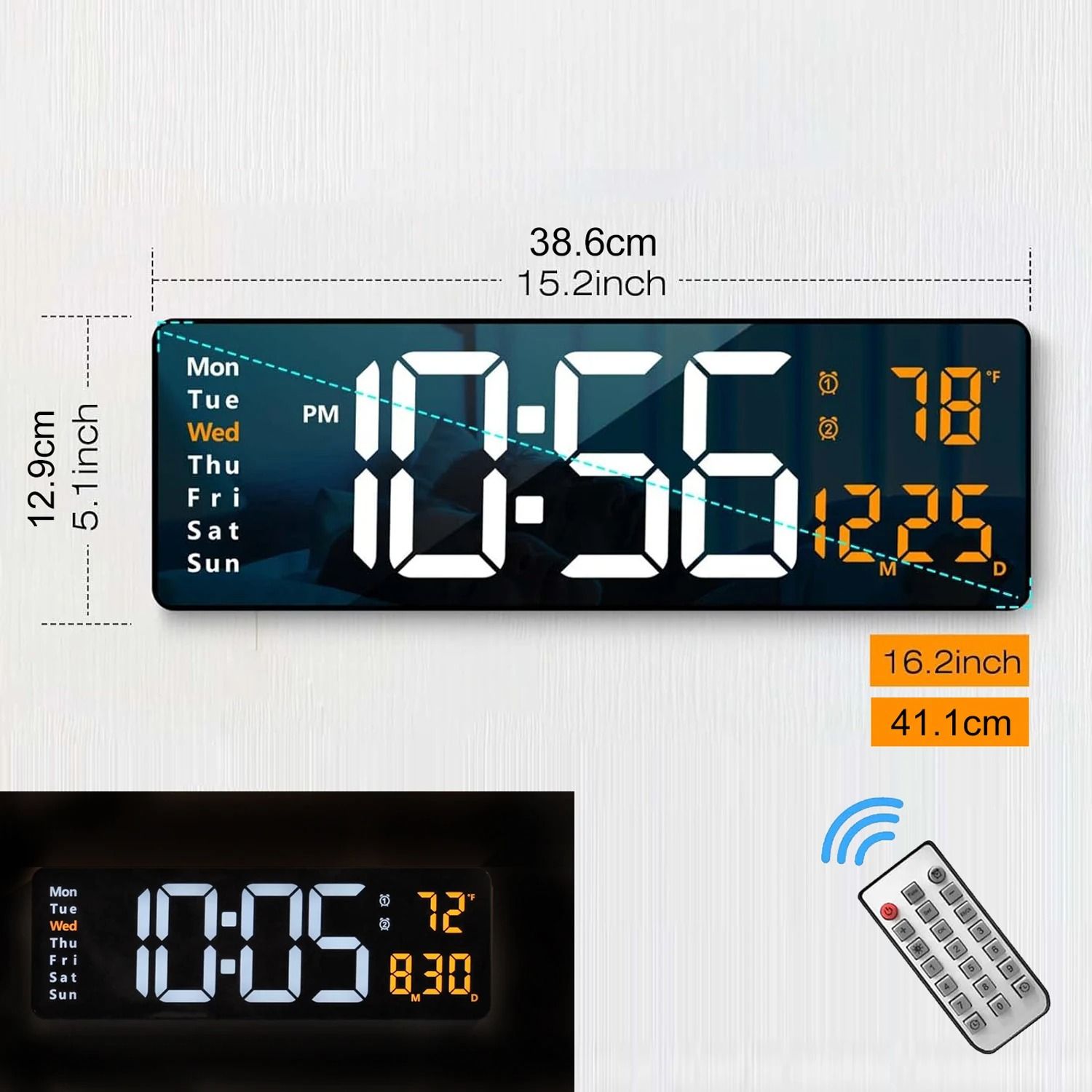 16.2 Inch Large RGB Digital Wall Clock with Remote Control