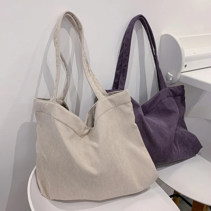 Corduroy Tote Bag for Women Large Capacity Shoulder Shopper Bag
