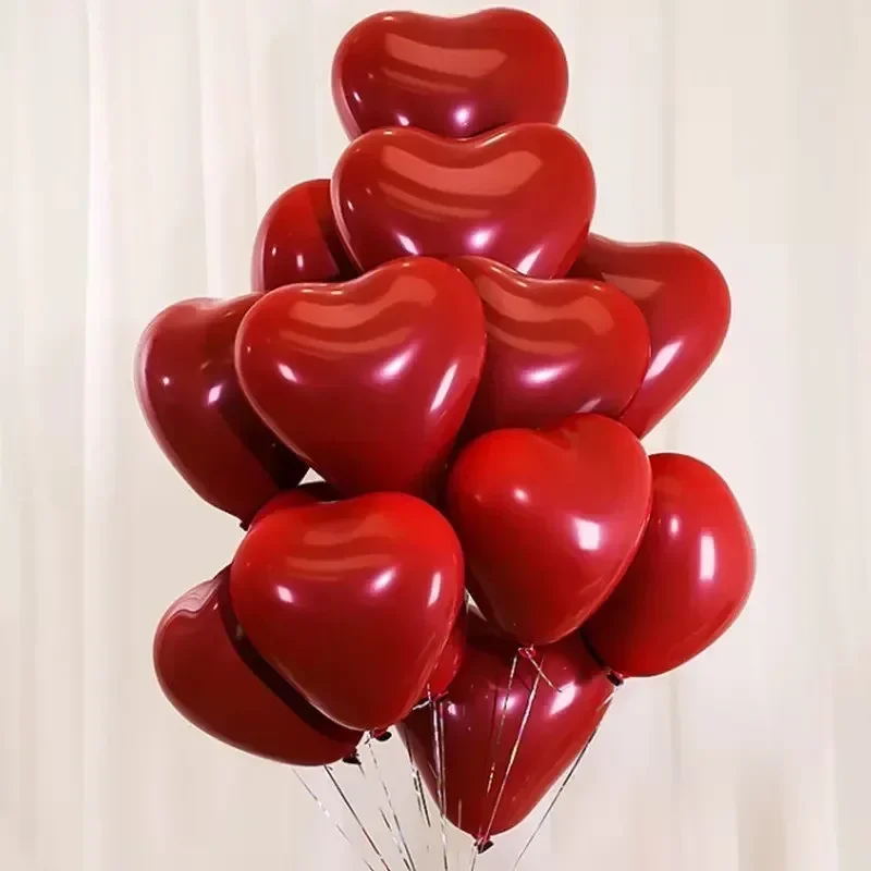 Inflatable Latex Red Heart Balloons for Valentine Day Wedding, Party Anniversary Decoration Supplies Wholesale
