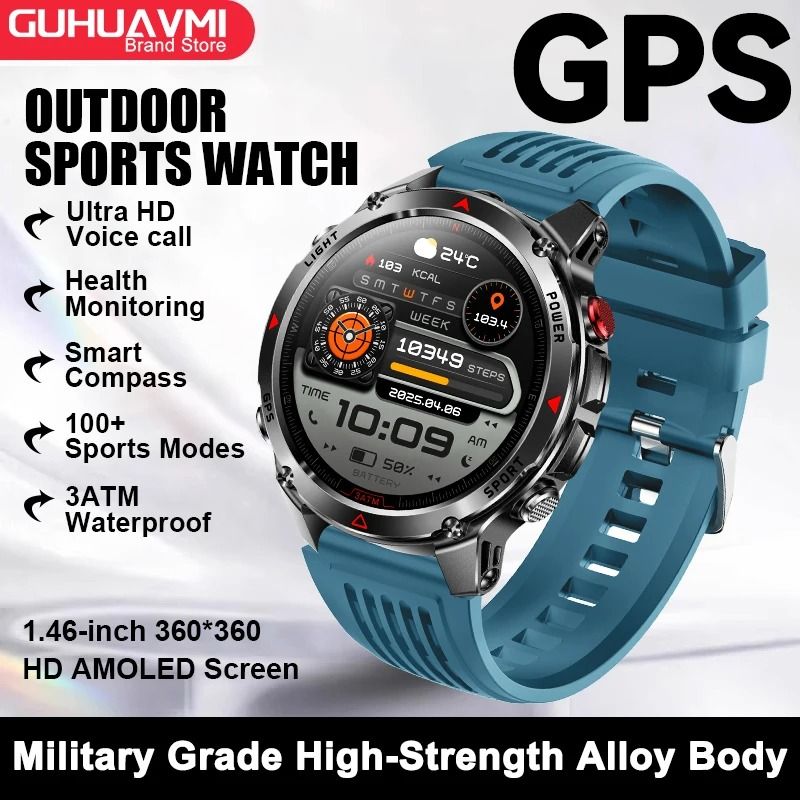 2025 GPS Map Navigation Smartwatch | AMOLED HD Display & Compass | Executive 3ATM Waterproof NFC Bluetooth Call System