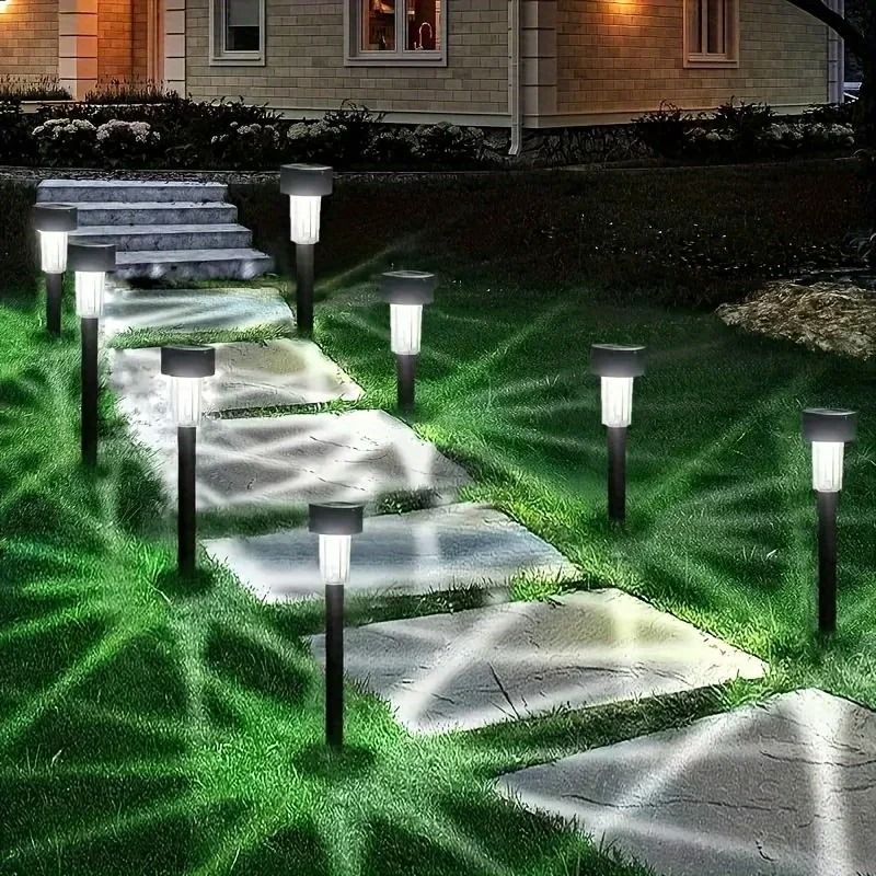 10 Pack Solar Powered Garden Lights Semi Embedded Waterproof Pathway Lamps for Lawn and Yard Decoration