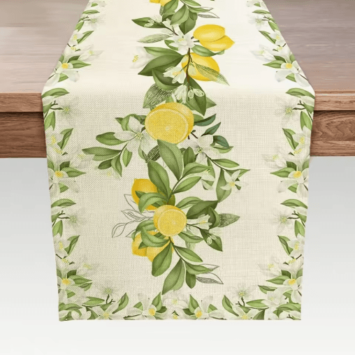 Lemon & Floral Linen Table Runner – Fresh Spring Summer Farmhouse Table Decor