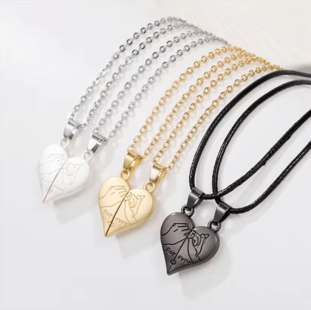HeartbeatUnion Magnetic Couple Pendant Necklace – Electrocardiogram Heart Jewelry Gift Set