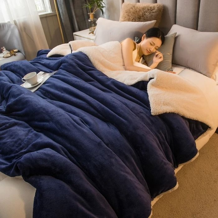 Wool Throw Blanket Keep Warm Winter Bed Blankets Double Sided Queen Duvet