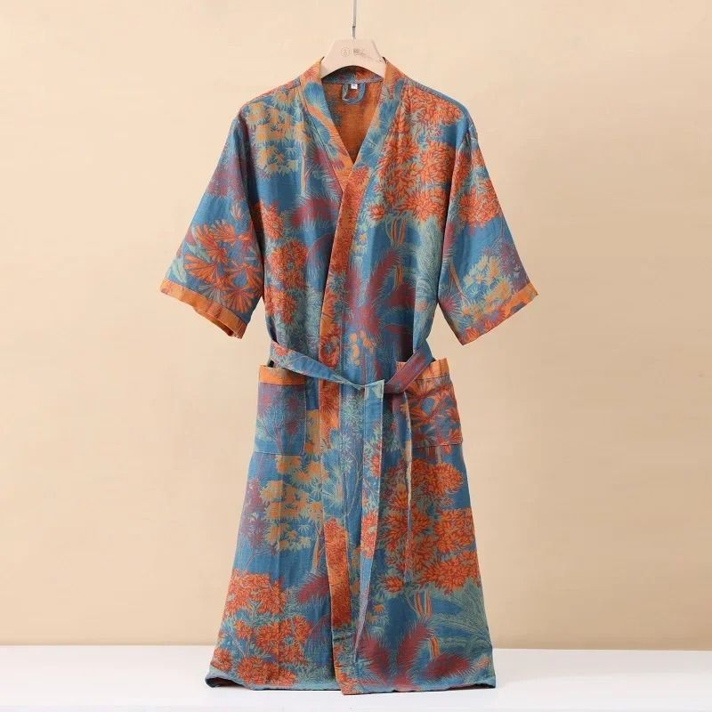 Cotton Printed Kimono Bathrobe Quick Dry Summer Home Wear