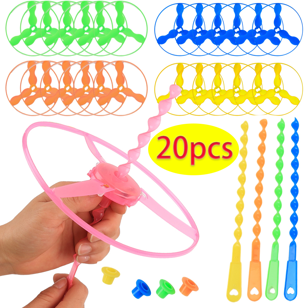 Kids Flying Helicopter Toy Hand Powered Bamboo Dragonfly Spinner