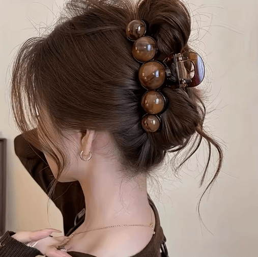 Retro Gradient Beaded Hair Claw Clip – 11cm Geometric Shark Hairpin