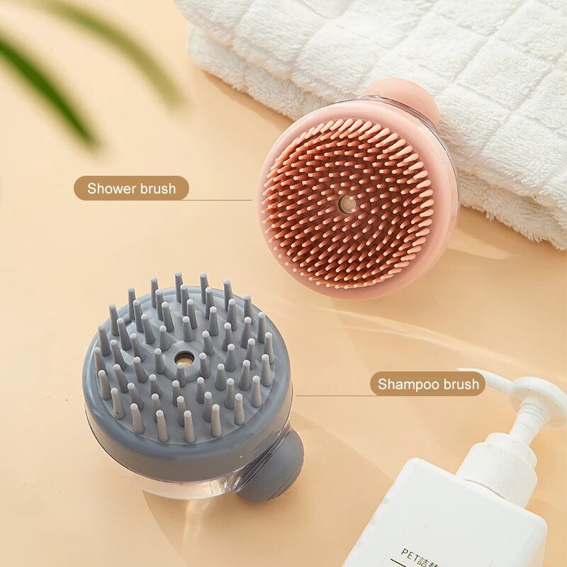 Pet Bath Brush with Shampoo Dispenser – Soft Silicone Grooming Brush for Gentle Massages and Fur Cleaning