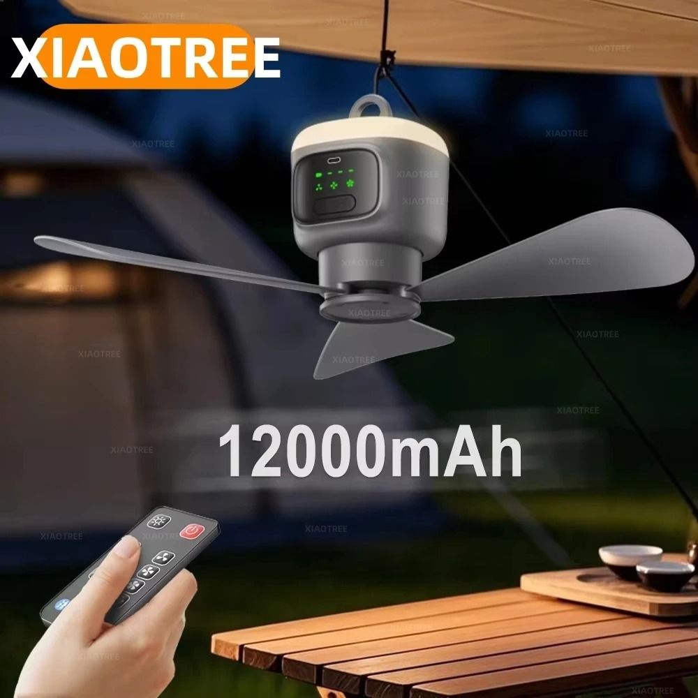 Portable Ceiling Fan 12000mAh Rechargeable Camping Fan with Remote Control and LED Light