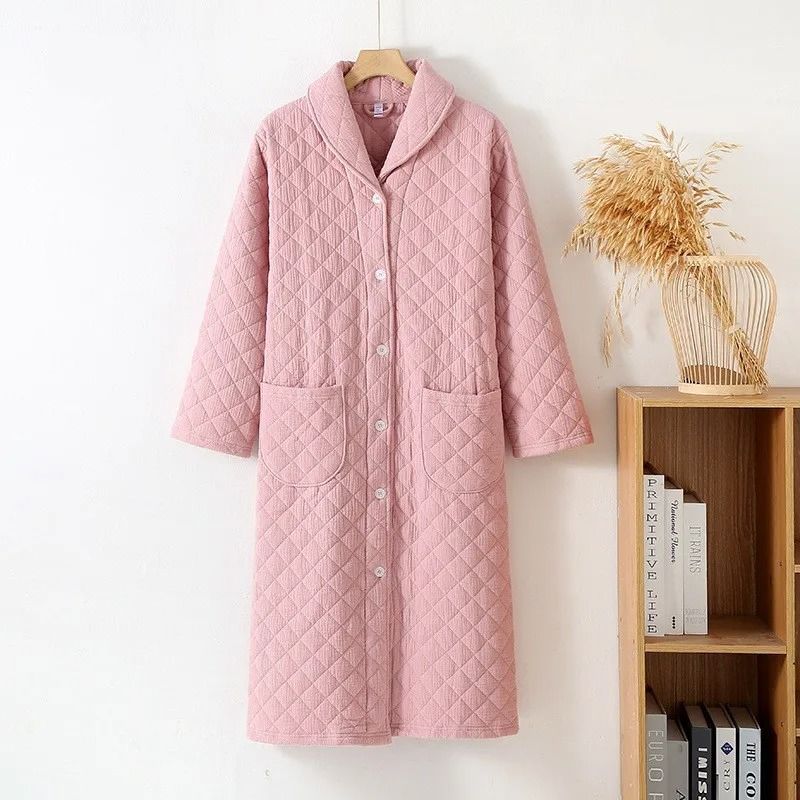 Winter Cotton Padded Dressing Gown Long Sleeve Warm Womens Home Robe